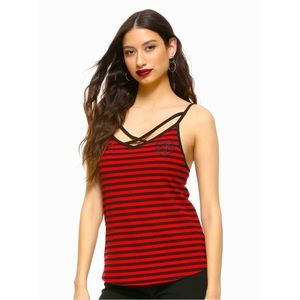 Hot Topic goth punk red black striped Pentagram patch strappy tank top XS/ S